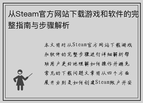 从Steam官方网站下载游戏和软件的完整指南与步骤解析